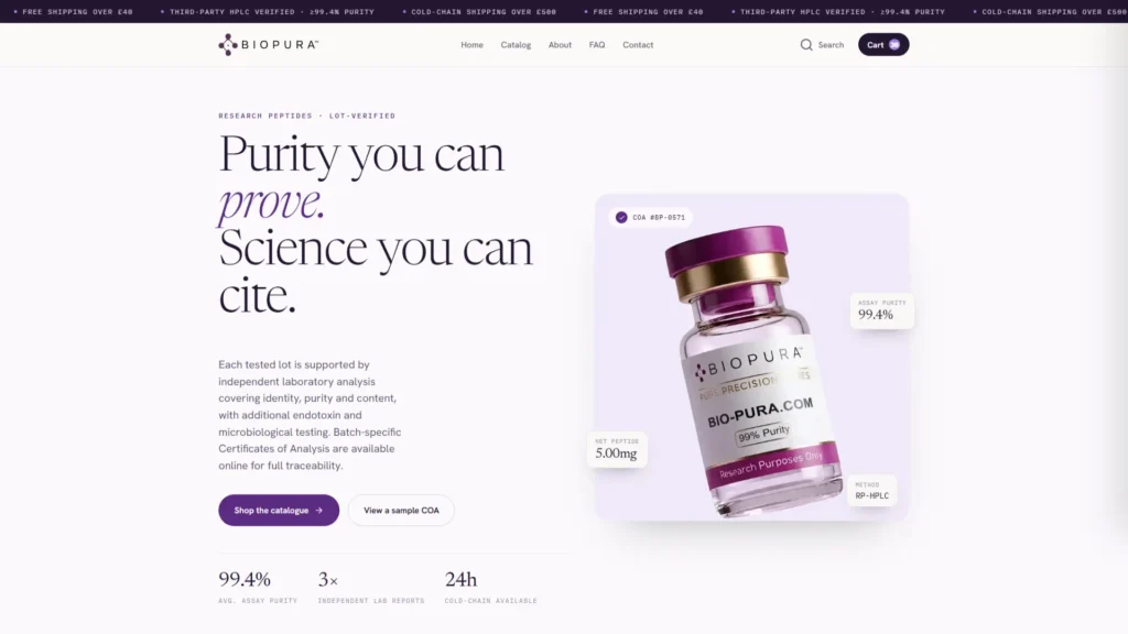 BioPura — Lot-Verified Peptide WooCommerce Store (COA & Compliance)